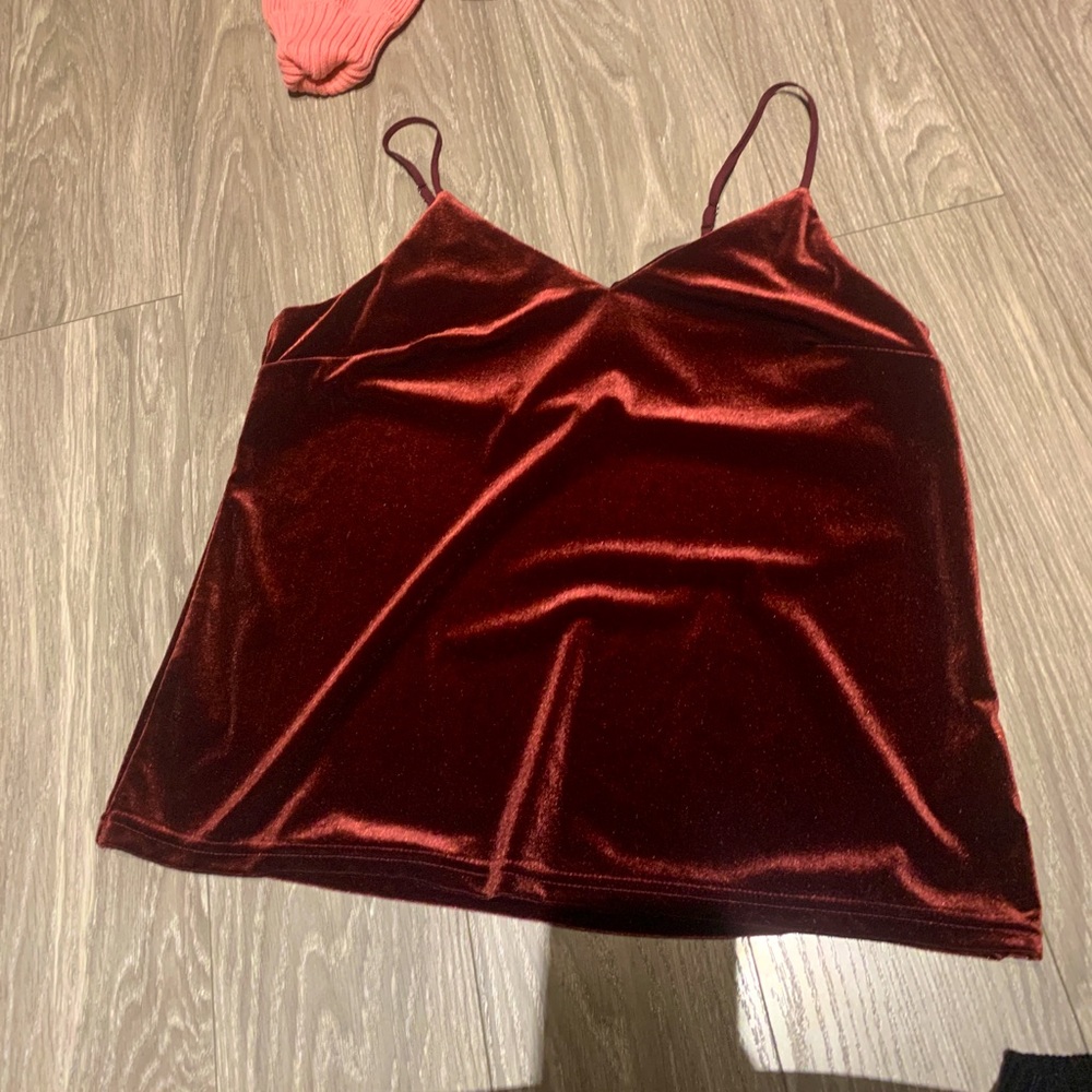 Red velvet tank top spaghetti straps